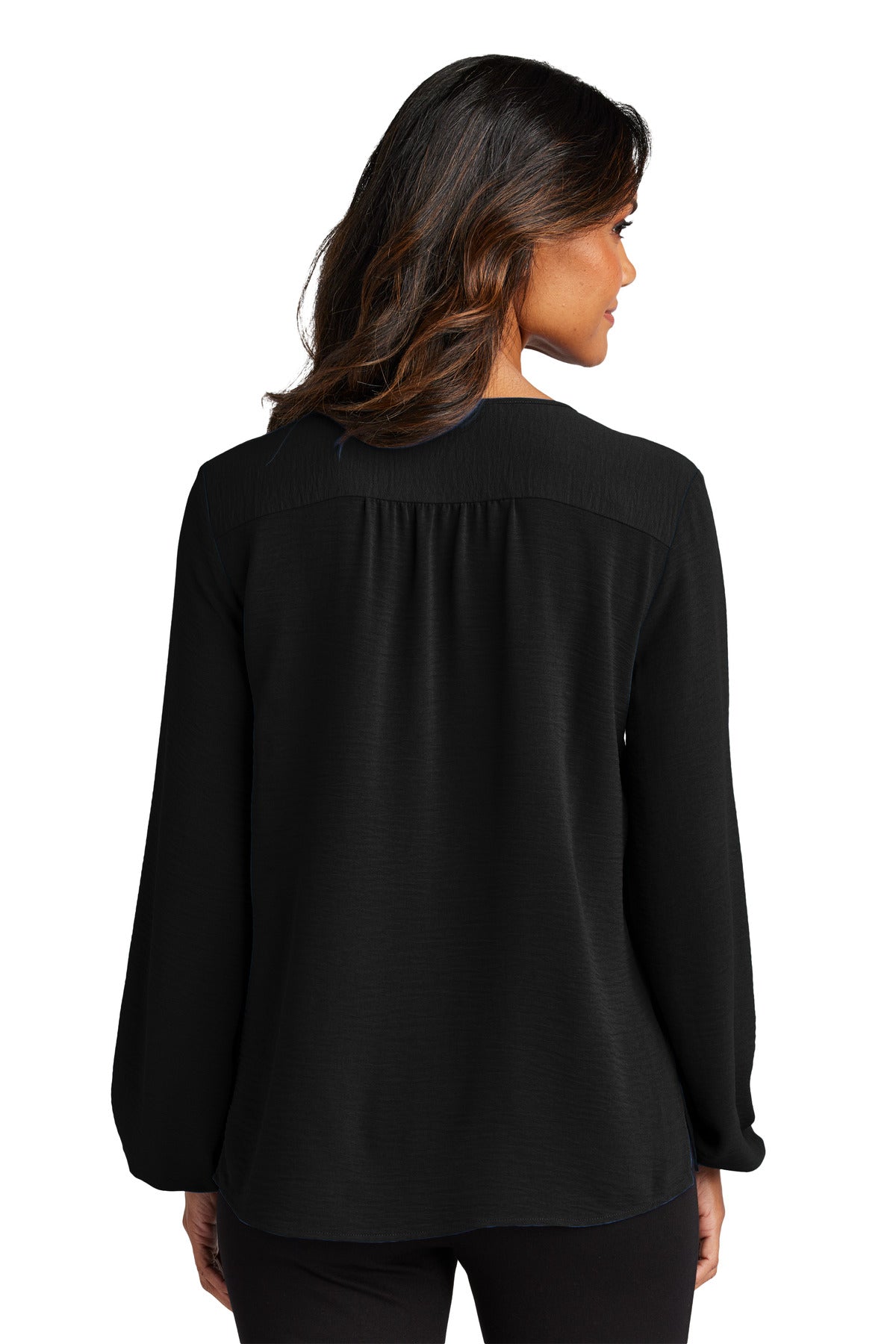 Custom Embroidered Port Authority Women's Textured Crepe Blouse LW714,Deep Black