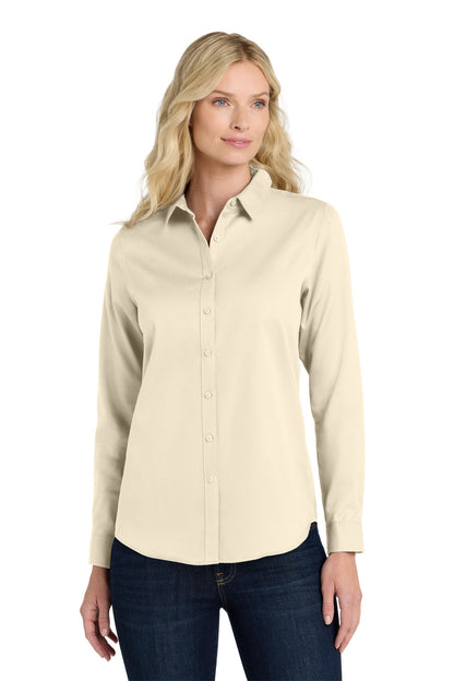Custom Embroidered Port Authority Clothing Tops in Ecru