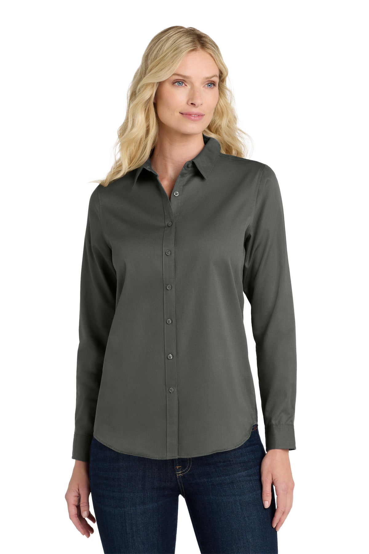 Custom Embroidered Port Authority Clothing Tops in Storm Grey