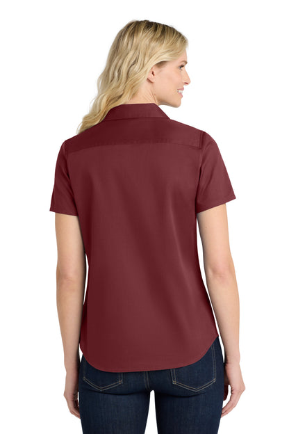 Custom Embroidered Port Authority Women's Short Sleeve SuperPro ReactTwill Shirt. LW809,Burgundy