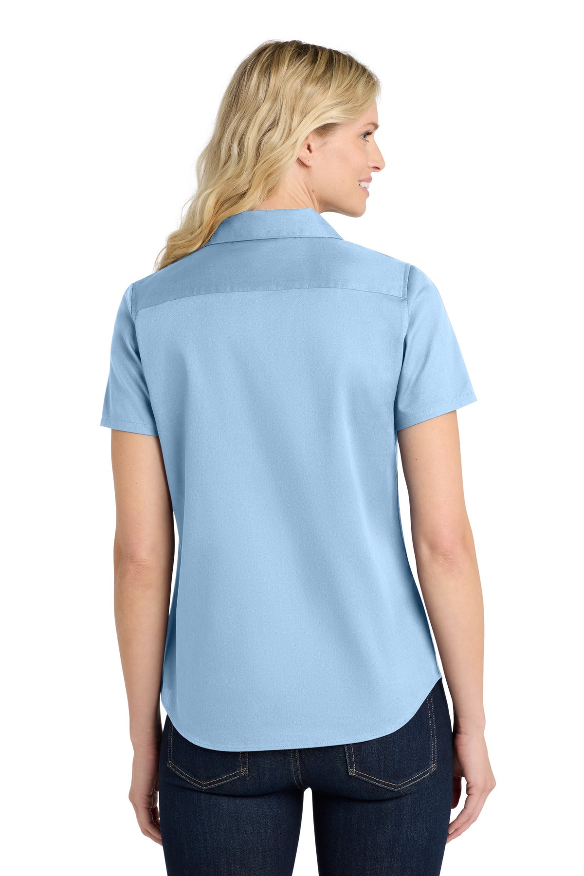 Custom Embroidered Port Authority Clothing Tops in Cloud Blue