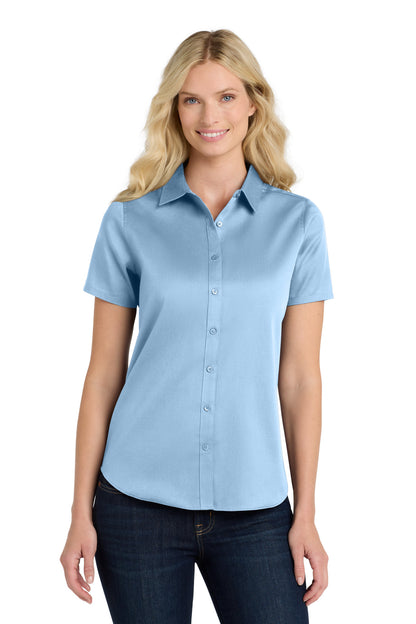 Custom Embroidered Port Authority Clothing Tops in Cloud Blue