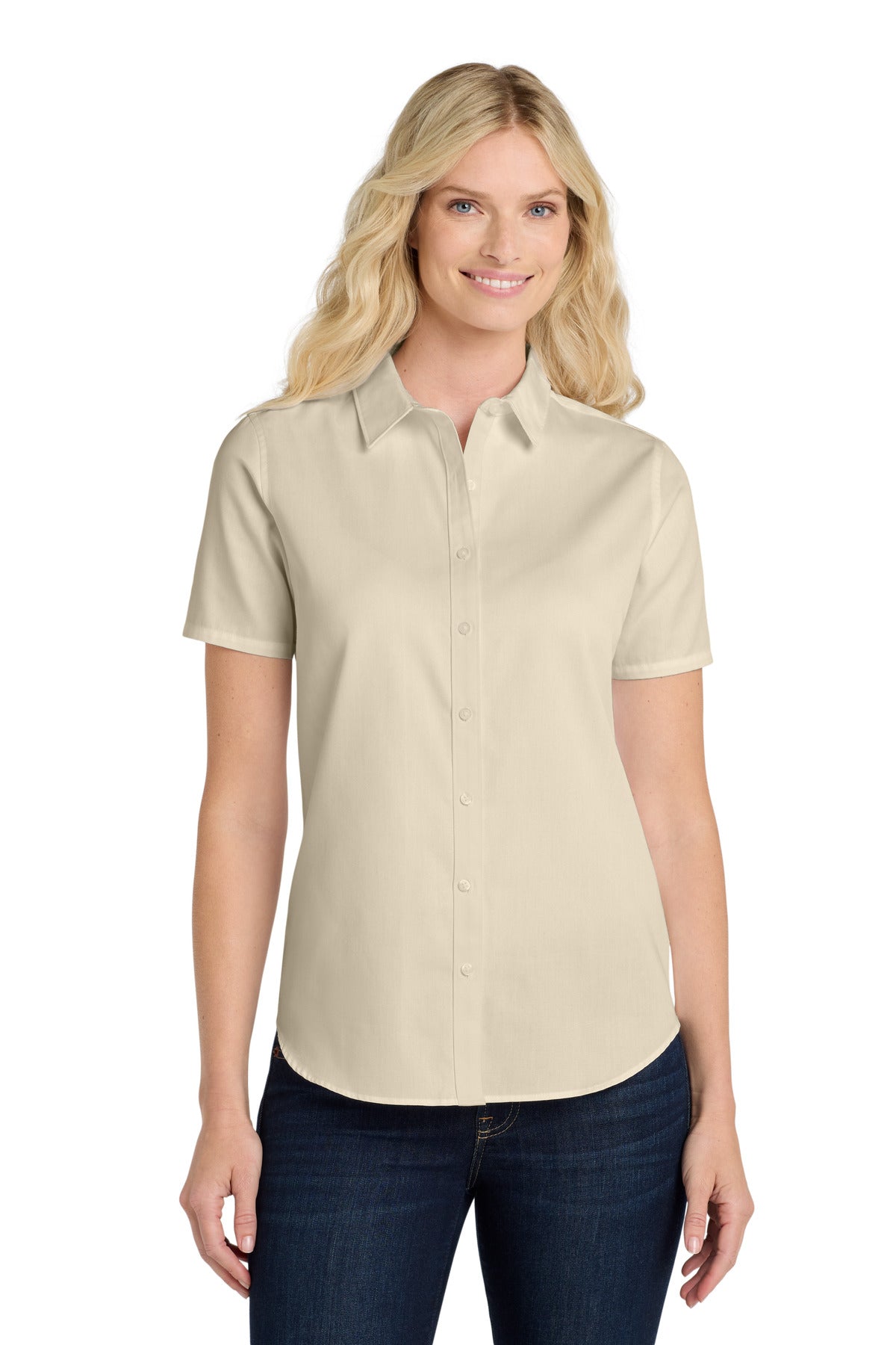 Custom Embroidered Port Authority Clothing Tops in Ecru