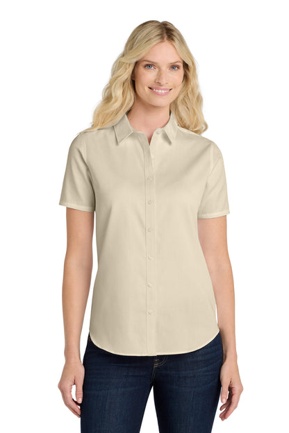 Custom Embroidered Port Authority Clothing Tops in Ecru