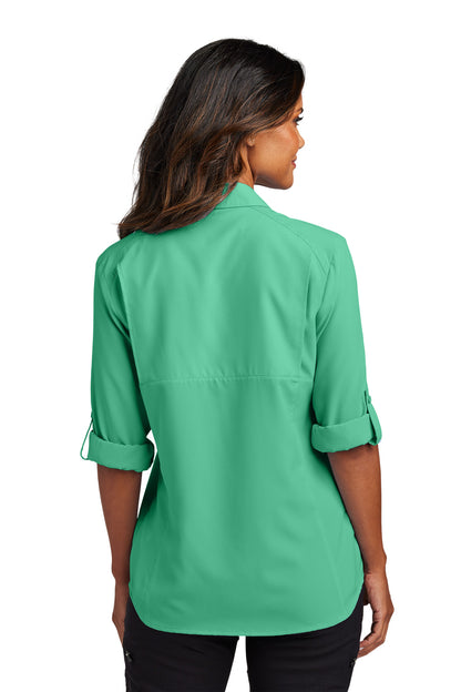 Custom Embroidered Port Authority Women's Long Sleeve UV Daybreak Shirt LW960,Bright Seafoam