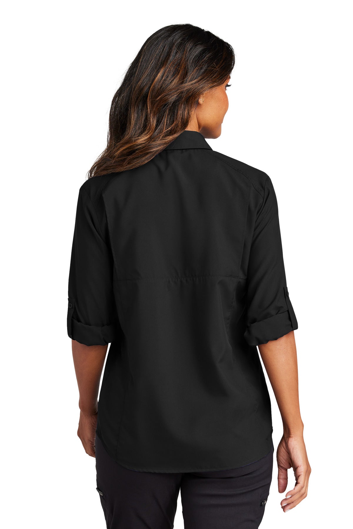 Custom Embroidered Port Authority Women's Long Sleeve UV Daybreak Shirt LW960,Deep Black