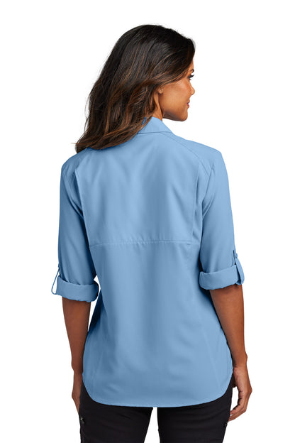 Custom Embroidered Port Authority Women's Long Sleeve UV Daybreak Shirt LW960,Light Blue