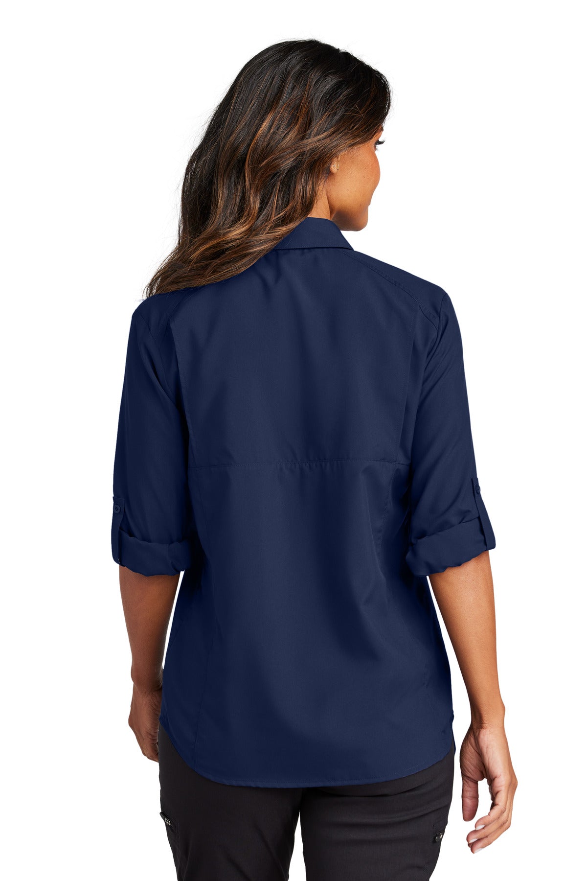 Custom Embroidered Port Authority Women's Long Sleeve UV Daybreak Shirt LW960,True Navy