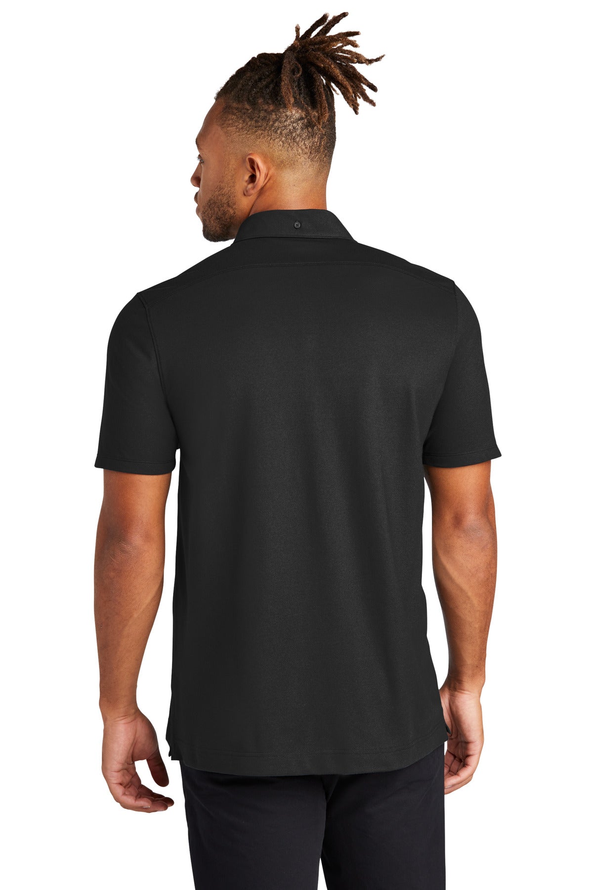 Custom Embroidered Mercer+Mettle Stretch Pique Full-Button Polo MM1006,Deep Black