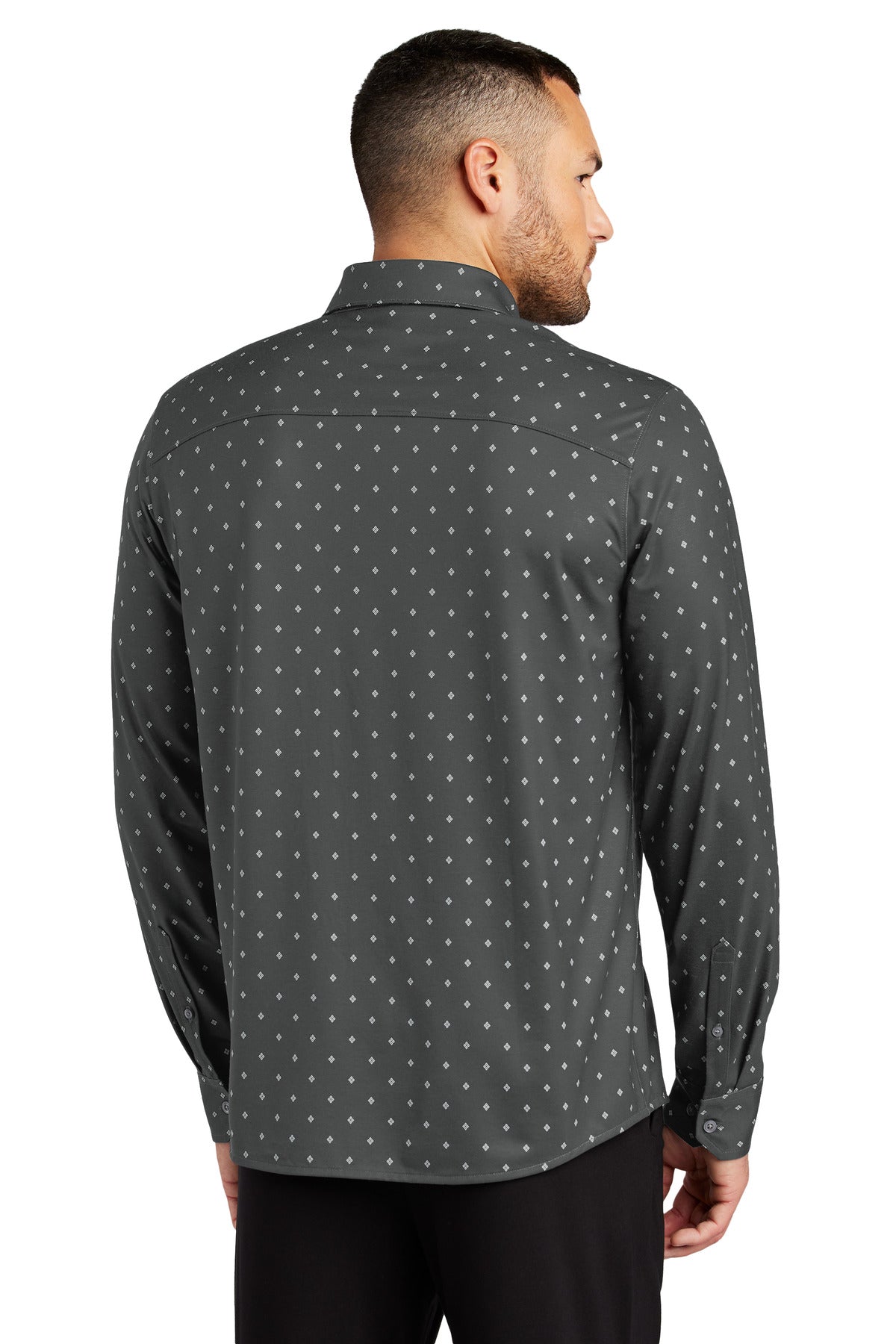 Custom Embroidered Mercer+Mettle Stretch Jersey Long Sleeve Shirt MM1018,Anchor Grey Geo Diamond