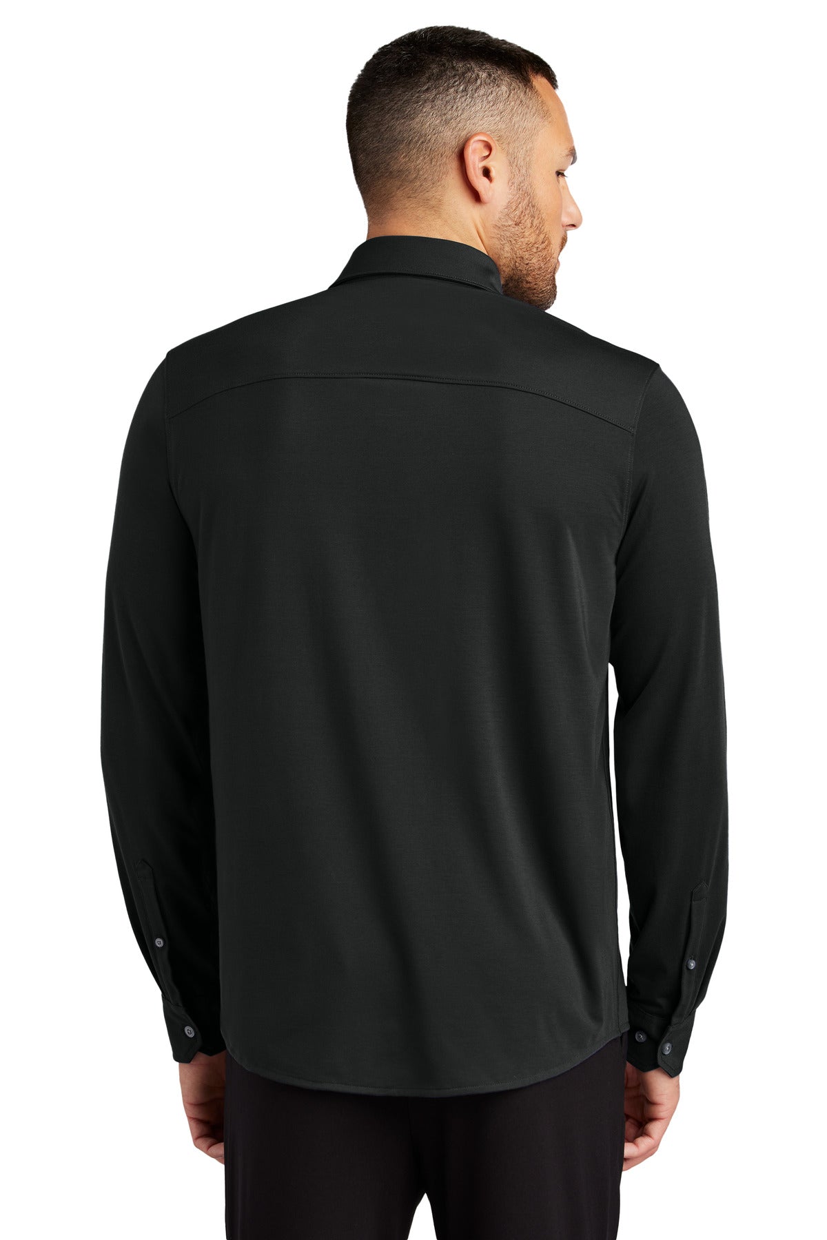 Custom Embroidered Mercer+Mettle Stretch Jersey Long Sleeve Shirt MM1018,Deep Black