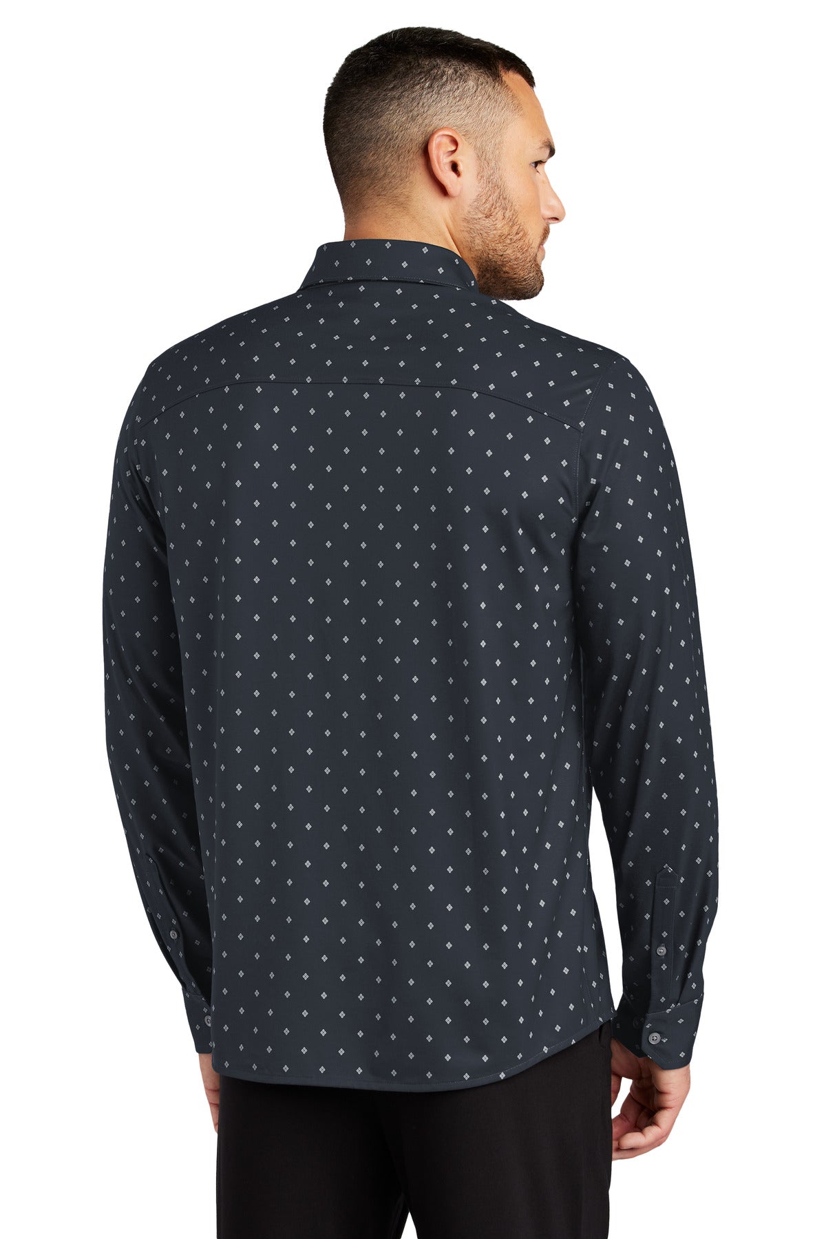 Custom Embroidered Mercer+Mettle Stretch Jersey Long Sleeve Shirt MM1018,Navy Geo Diamond