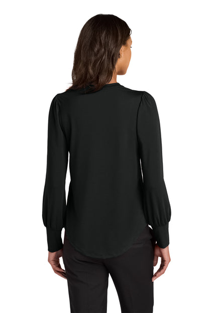 Custom Embroidered Mercer+Mettle Women's Stretch Jersey Long Sleeve Blouson Top MM1019,Deep Black