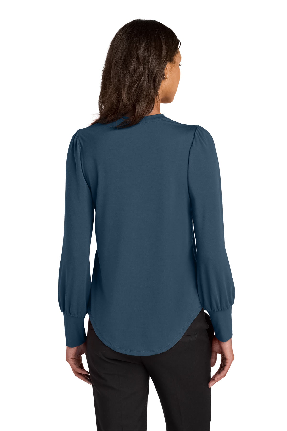 Custom Embroidered Mercer+Mettle Women's Stretch Jersey Long Sleeve Blouson Top MM1019,Insignia Blue