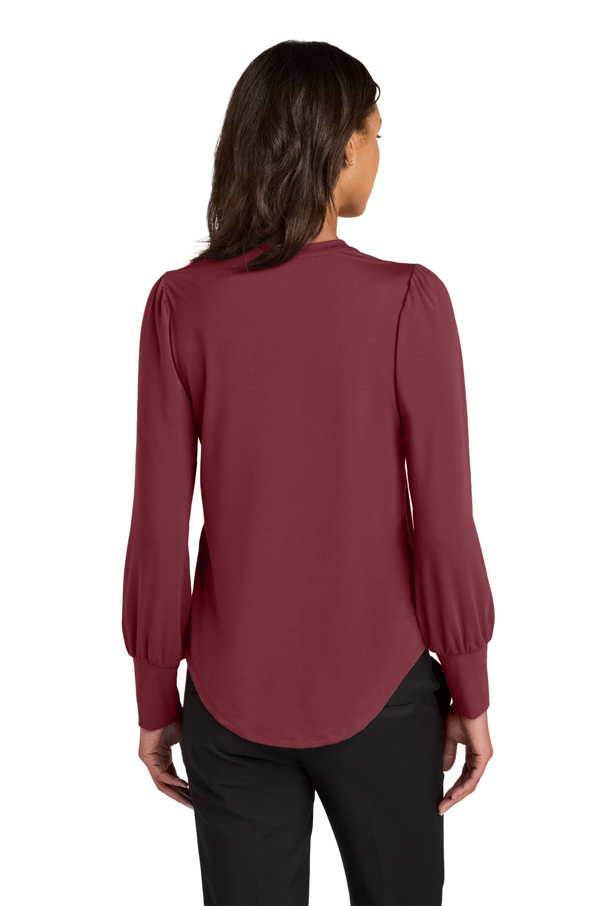 Custom Embroidered Mercer+Mettle Women's Stretch Jersey Long Sleeve Blouson Top MM1019,Rosewood