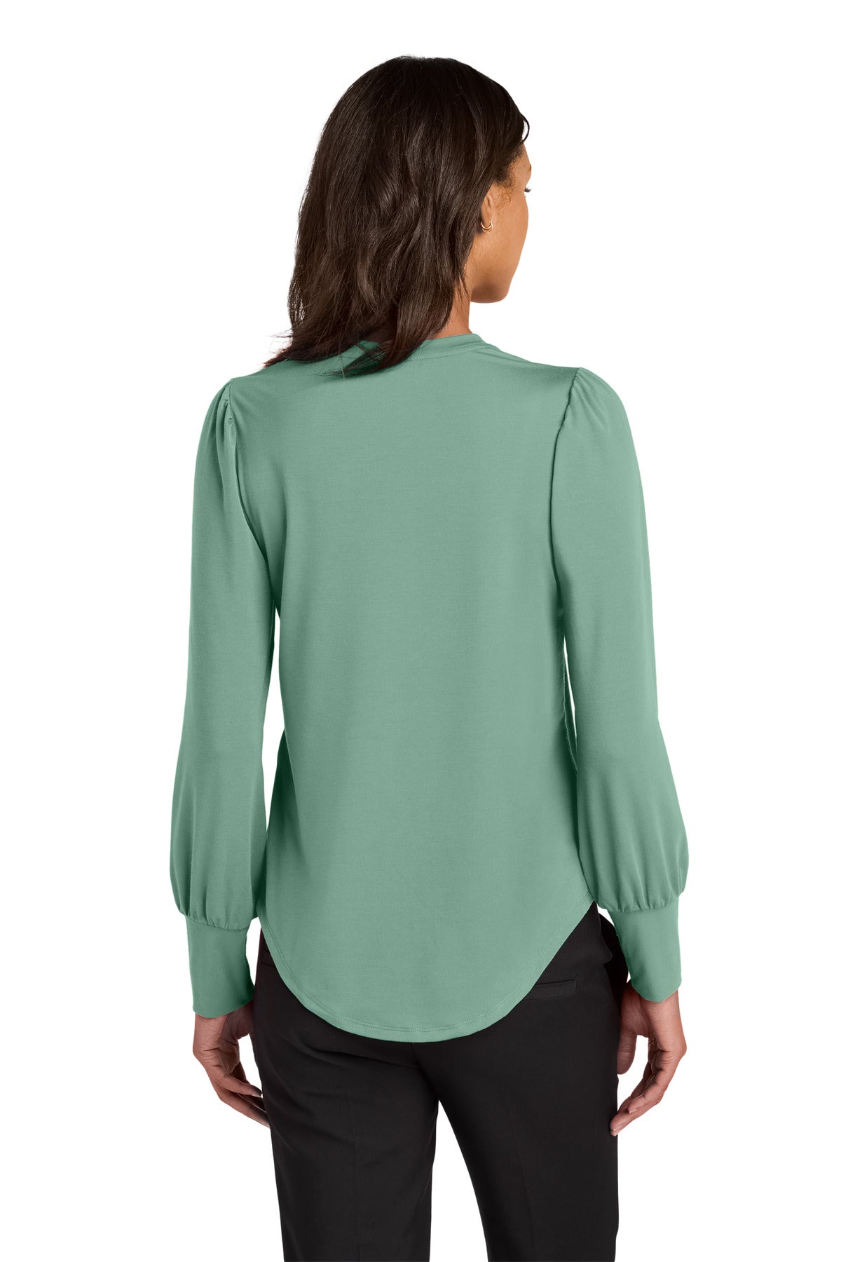 Custom Embroidered Mercer+Mettle Women's Stretch Jersey Long Sleeve Blouson Top MM1019,Sage