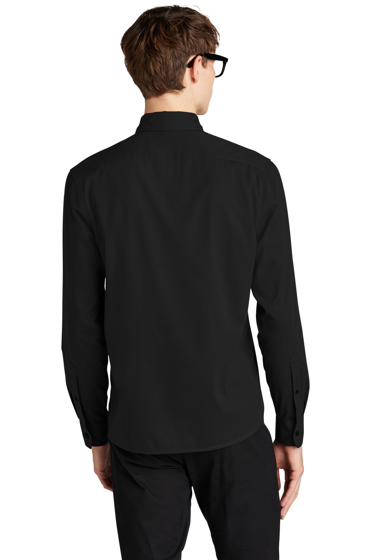 Custom Embroidered Mercer+Mettle Long Sleeve Stretch Woven Shirt MM2000,Deep Black