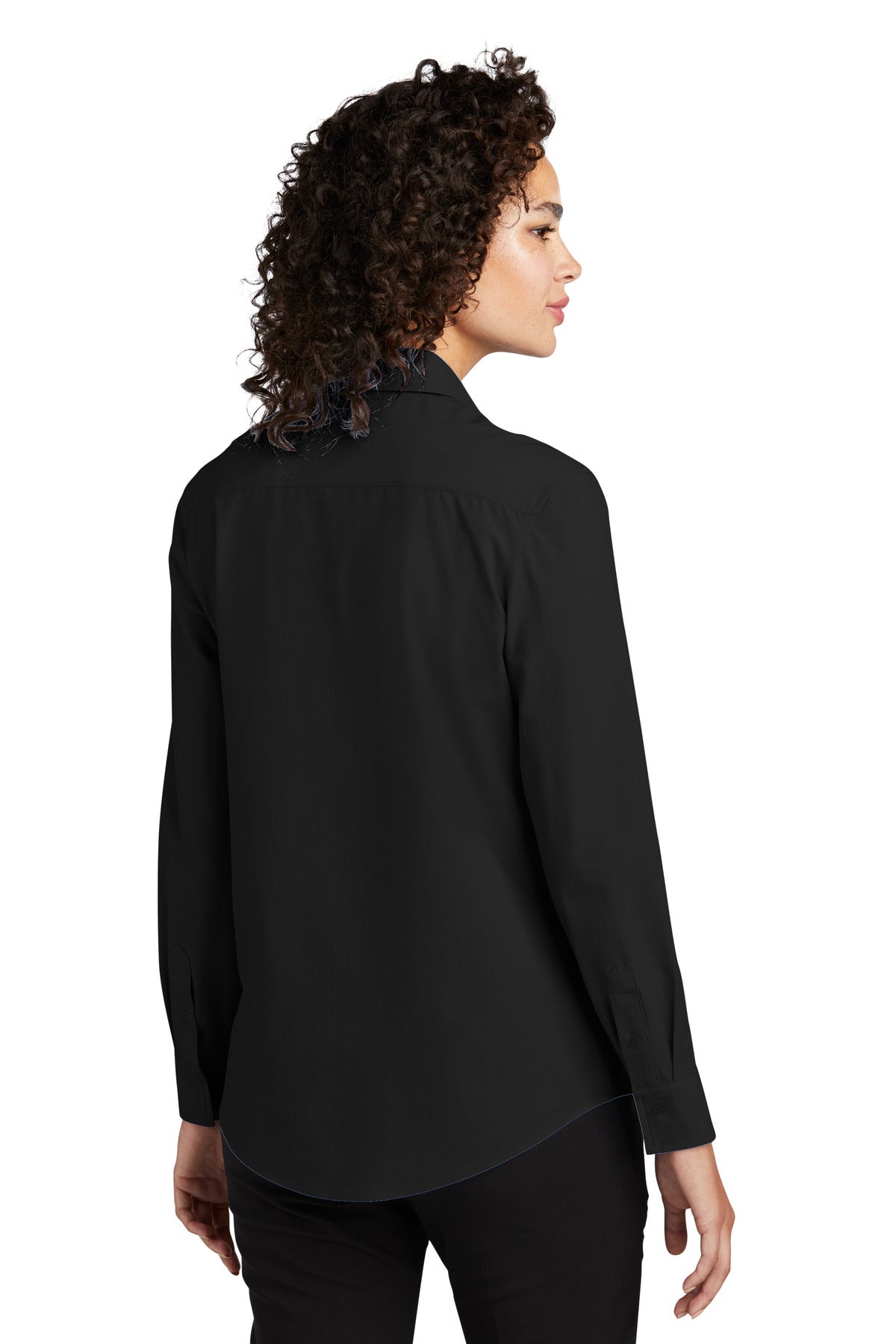 Custom Embroidered Mercer+Mettle Women's Long Sleeve Stretch Woven Shirt MM2001,Deep Black