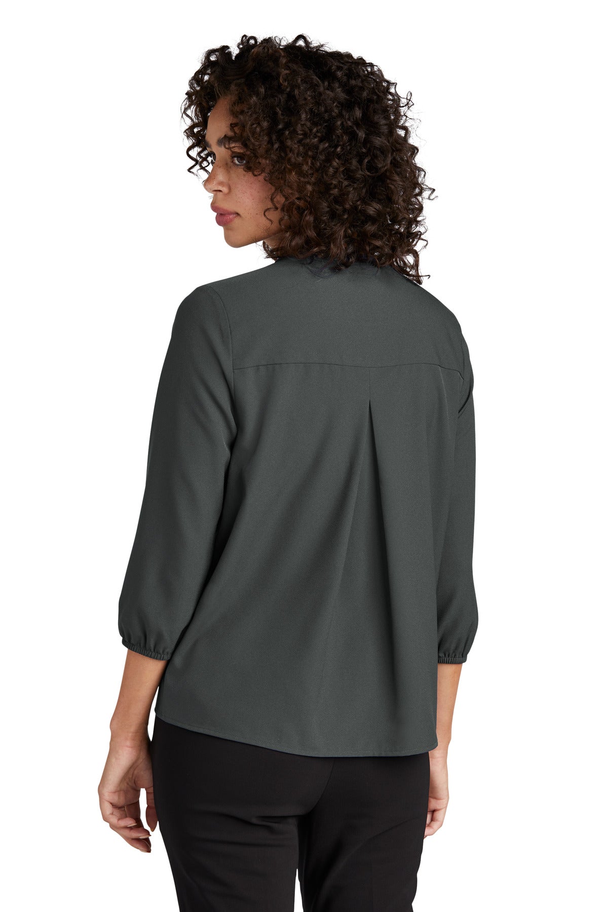 Custom Embroidered Mercer+Mettle Women's Stretch Crepe 3/4-Sleeve Blouse MM2011,Anchor Grey