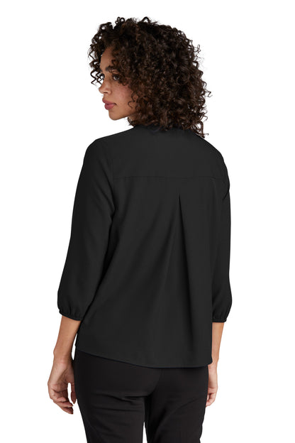 Custom Embroidered Mercer+Mettle Women's Stretch Crepe 3/4-Sleeve Blouse MM2011,Deep Black