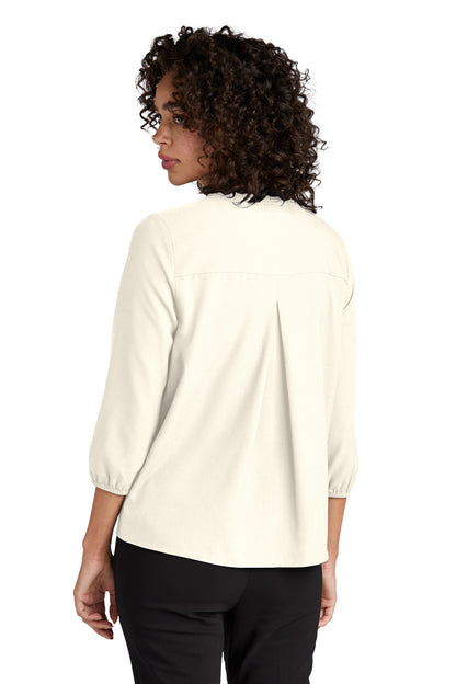 Custom Embroidered Mercer+Mettle Women's Stretch Crepe 3/4-Sleeve Blouse MM2011,Ivory Chiffon