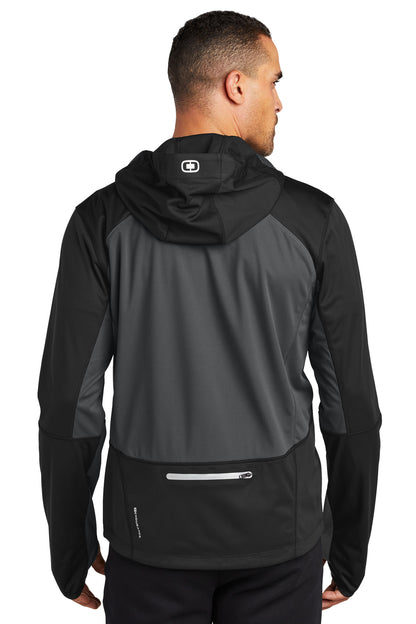 Custom Embroidered OGIO Pivot Soft Shell. OE721,Blacktop/ Gear Grey