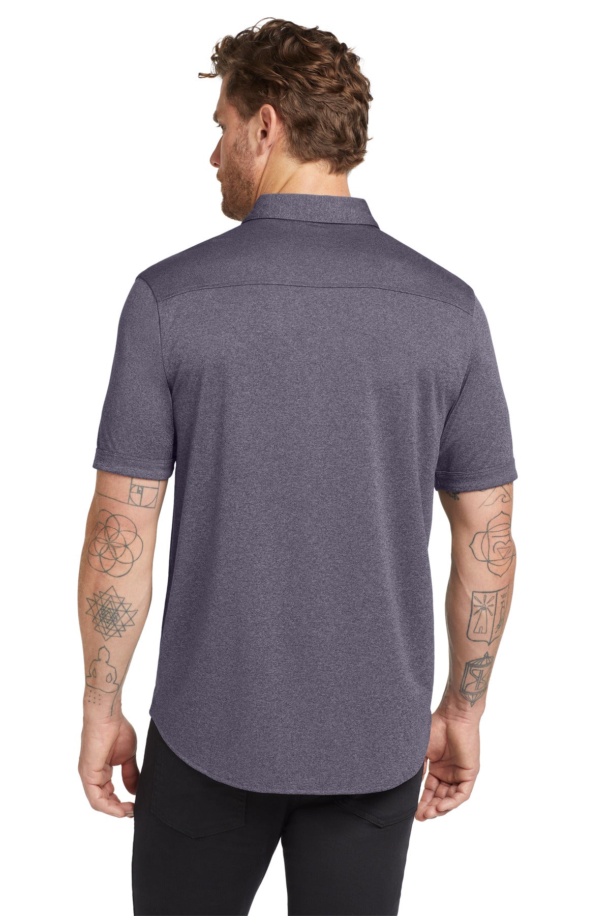 Custom Embroidered OGIO  Gravitate Full-Button Polo. OG141,Navy Heather