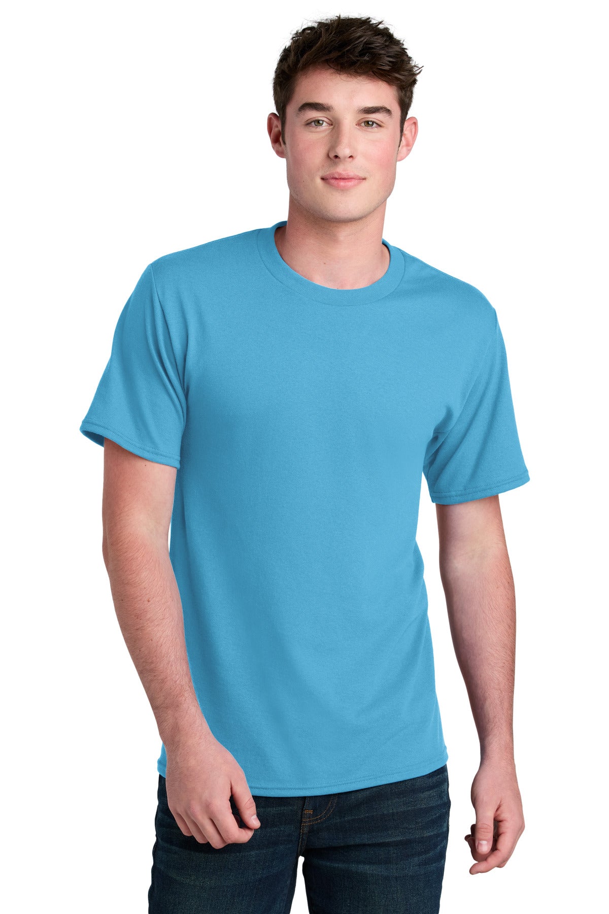 Custom Embroidered Port & Co T-Shirts  in Aquatic Blue