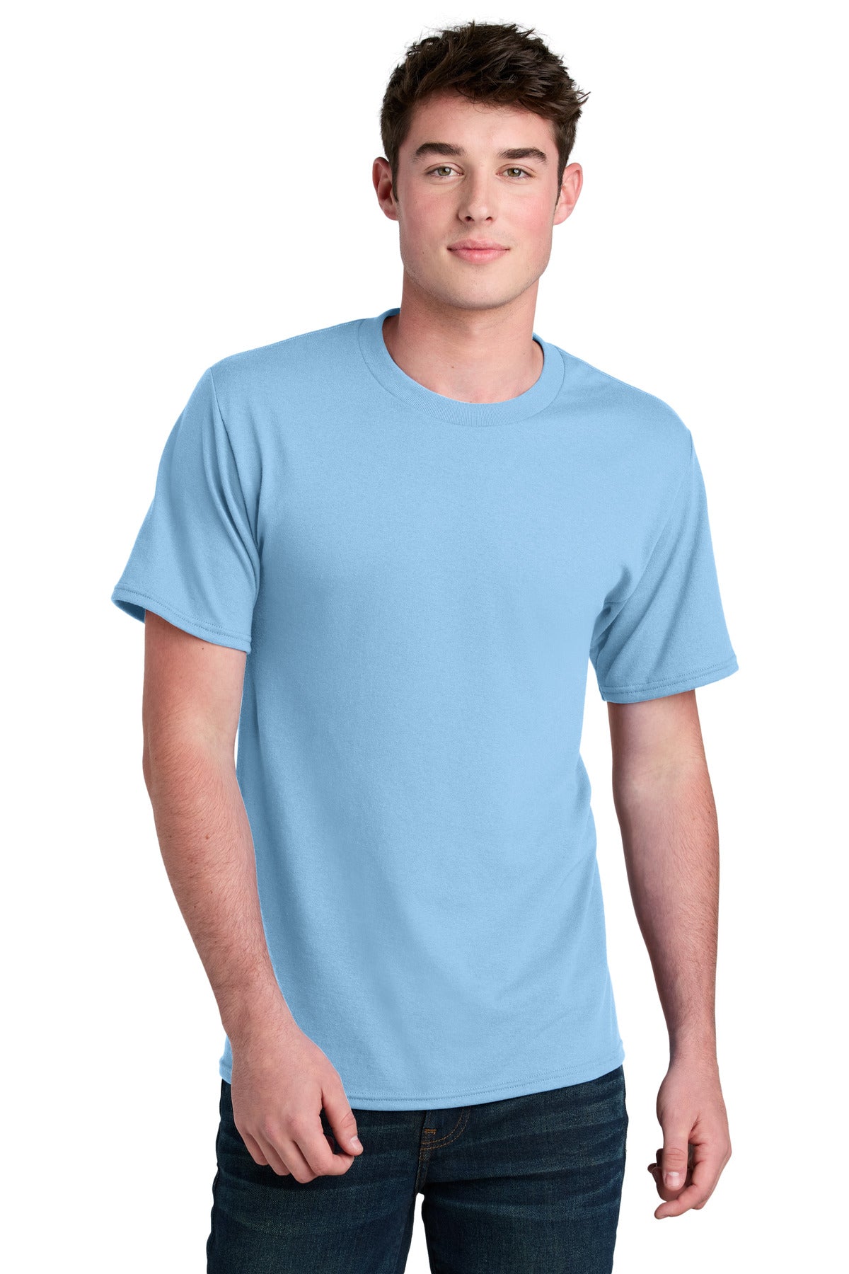 Custom Embroidered Port & Co T-Shirts  in Light Blue
