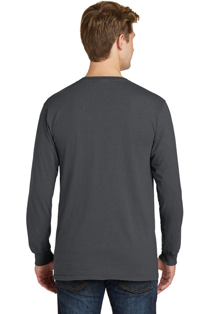 Custom Embroidered Port & Company Beach Wash Garment-Dyed Long Sleeve Tee PC099LS,Coal