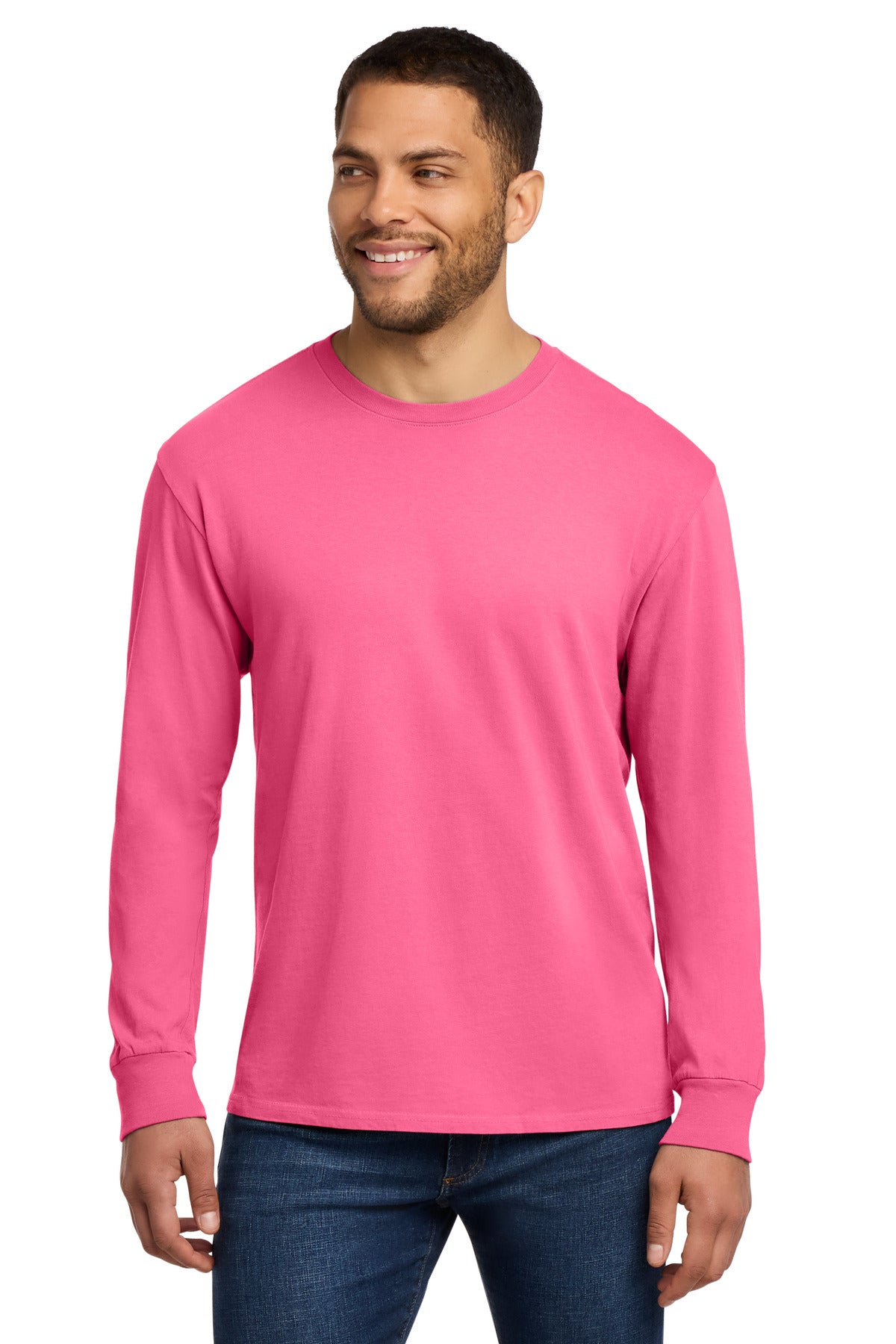 Custom Embroidered Port & Co T-Shirts  in Neon Pink