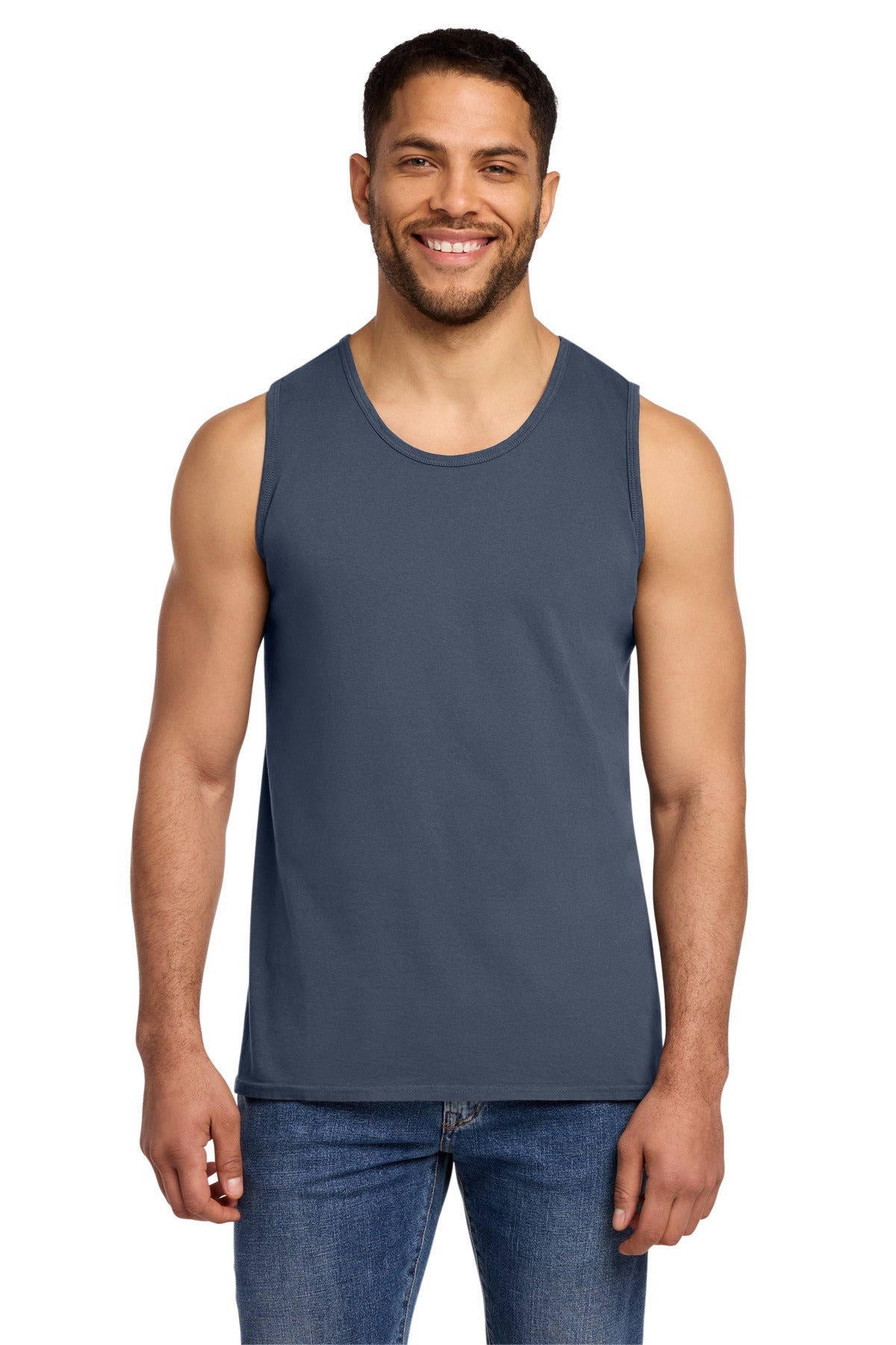 Custom Embroidered Port & Co T-Shirts  in Denim Blue