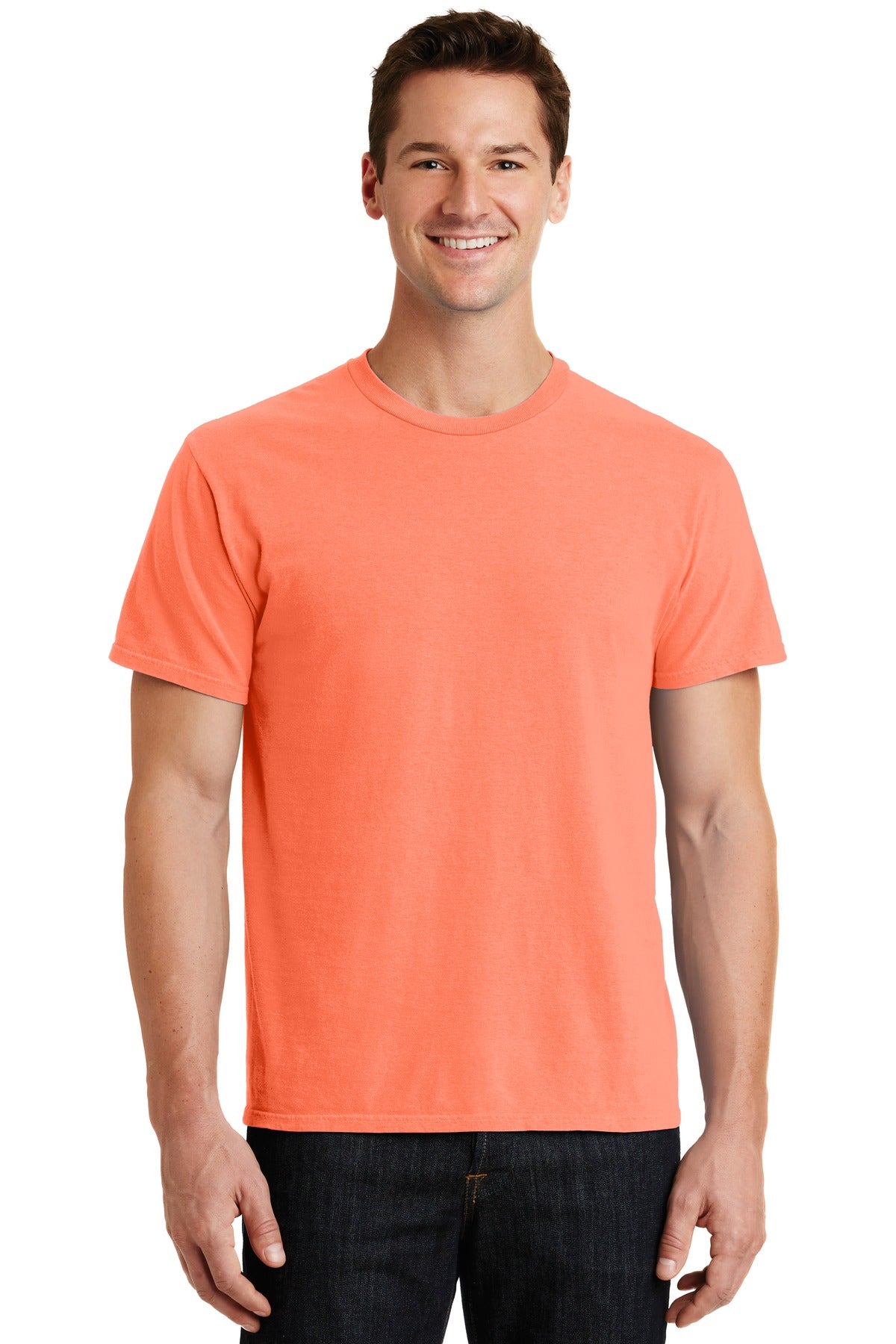 Custom Embroidered Port & Co T-Shirts  in Neon Orange