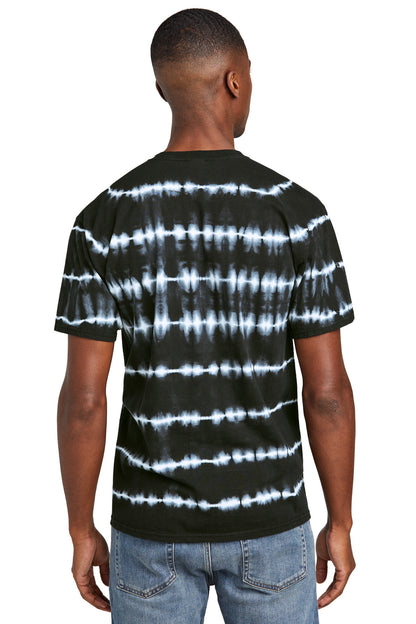 Custom Embroidered Port & Company Allover Stripe Tie-Dye Tee PC142,Black/ White