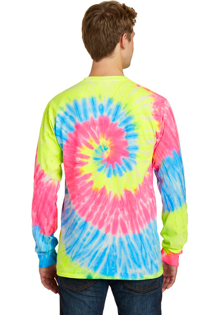 Custom Embroidered Port & Company Tie-Dye Long Sleeve Tee.  PC147LS,Neon Rainbow