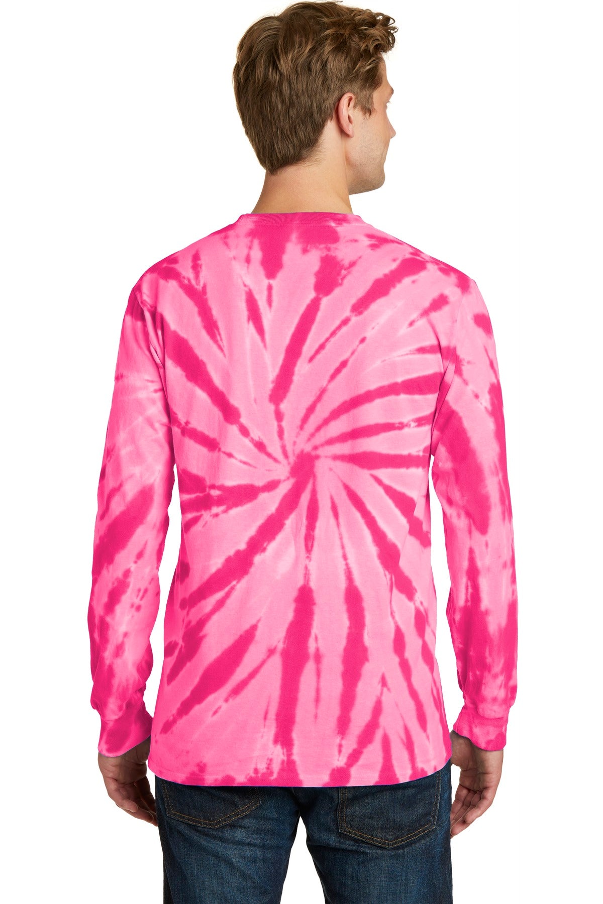 Custom Embroidered Port & Company Tie-Dye Long Sleeve Tee.  PC147LS,Pink