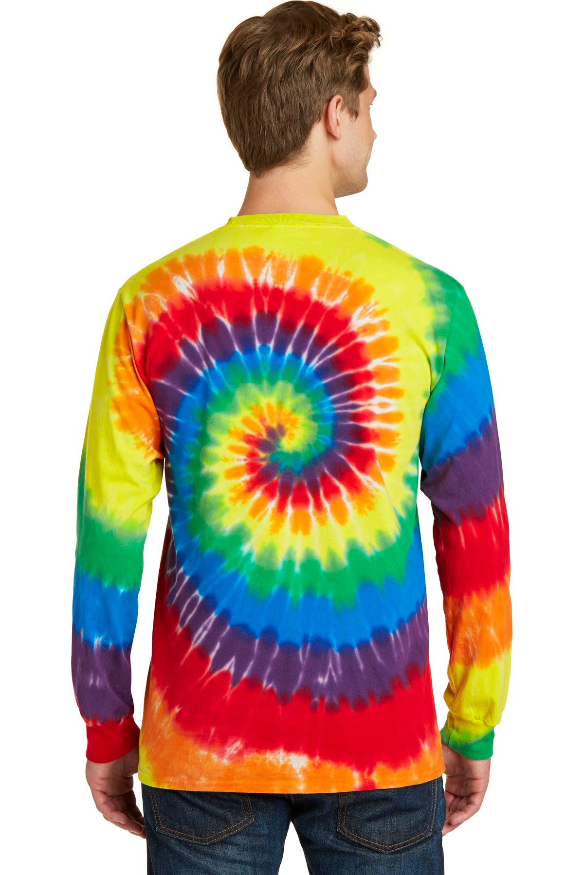 Custom Embroidered Port & Company Tie-Dye Long Sleeve Tee.  PC147LS,Rainbow