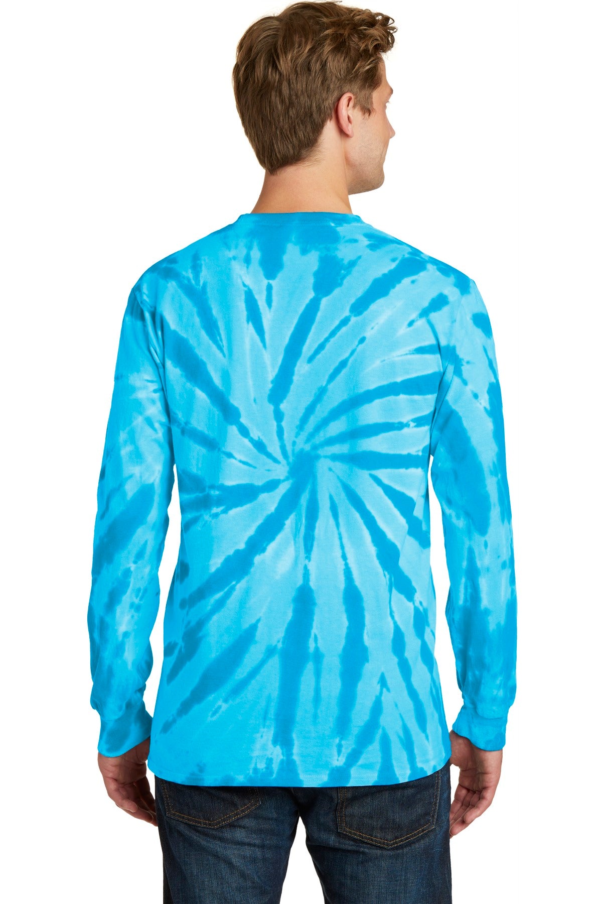 Custom Embroidered Port & Company Tie-Dye Long Sleeve Tee.  PC147LS,Turquoise