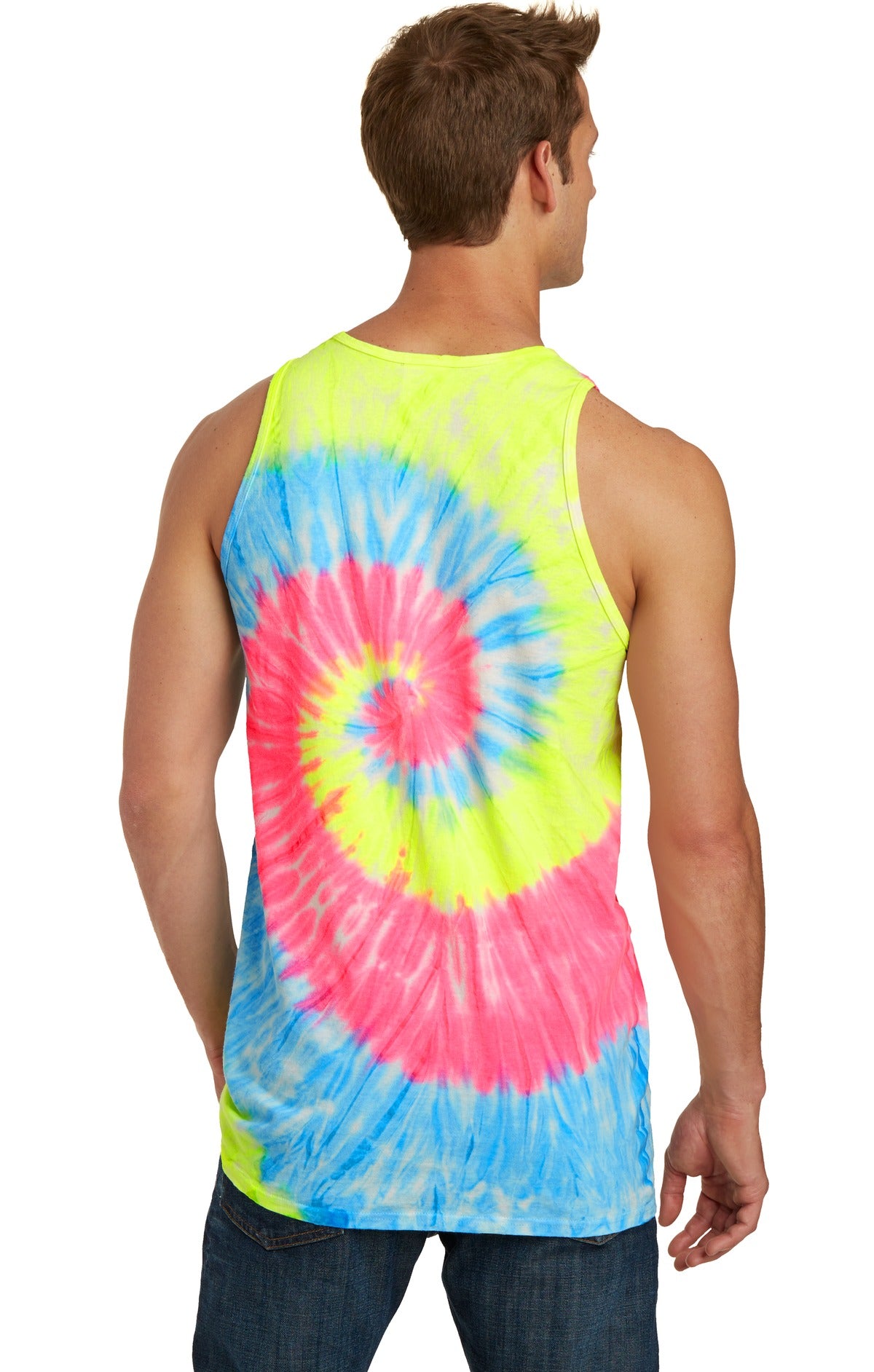 Custom Embroidered Port & Company Tie-Dye Tank Top.  PC147TT,Neon Rainbow