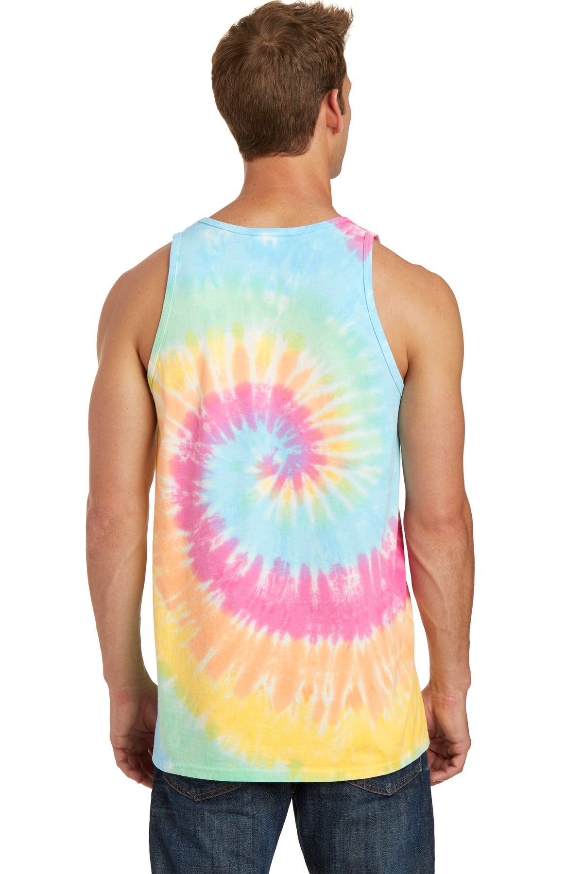 Custom Embroidered Port & Company Tie-Dye Tank Top.  PC147TT,Pastel Rainbow
