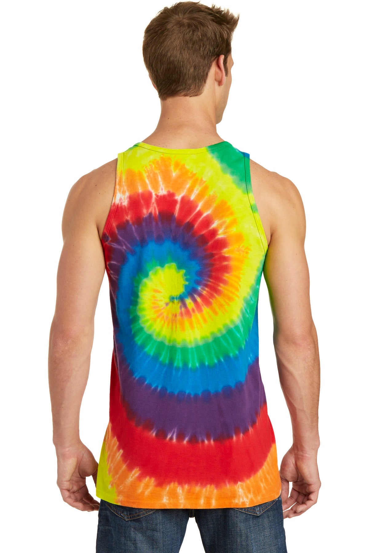 Custom Embroidered Port & Company Tie-Dye Tank Top.  PC147TT,Rainbow