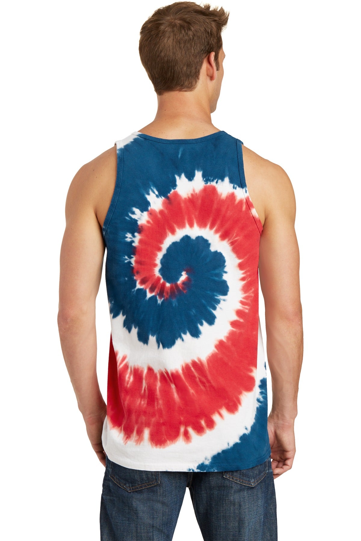 Custom Embroidered Port & Company Tie-Dye Tank Top.  PC147TT,USA Rainbow