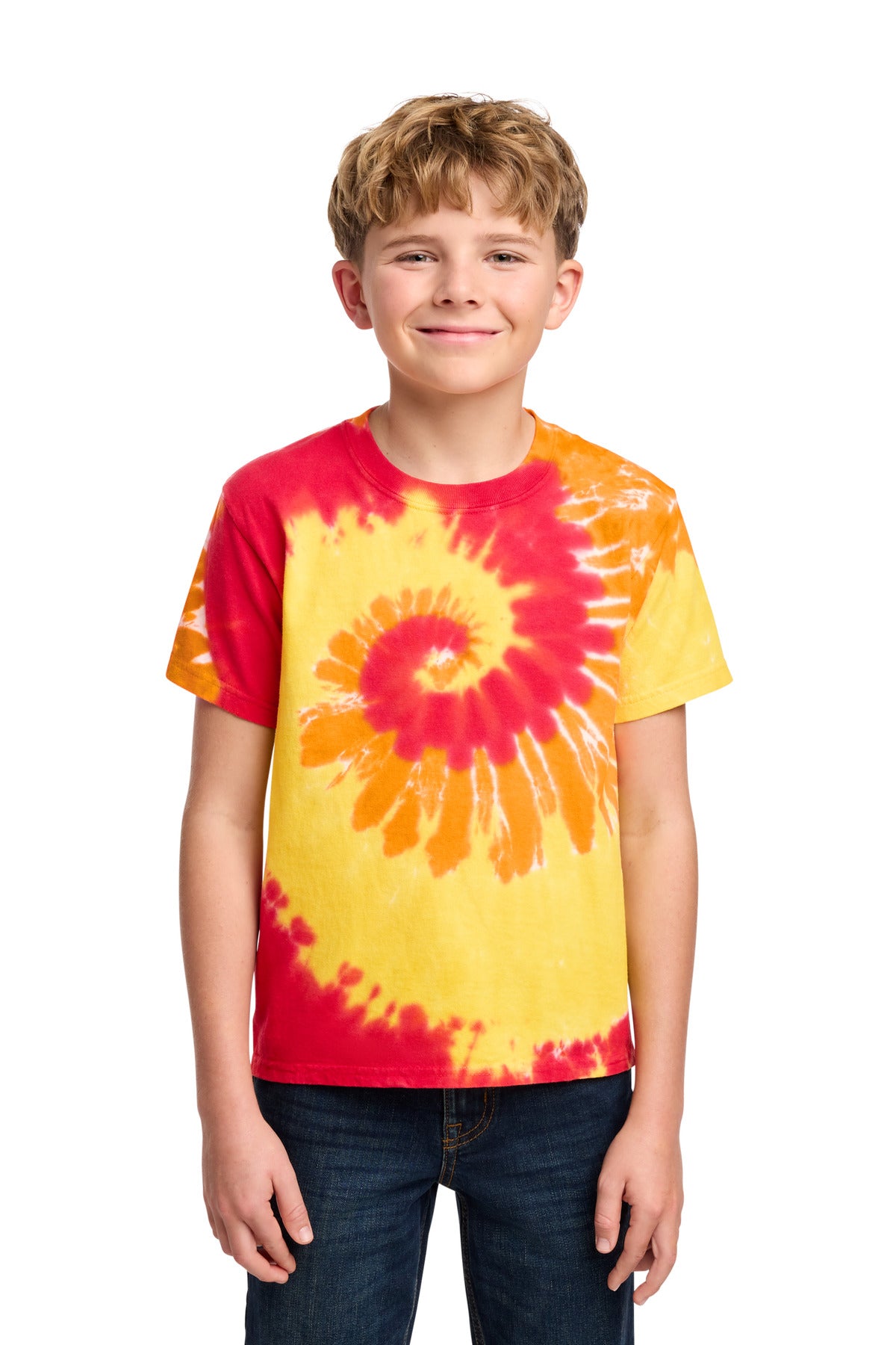 Custom Embroidered Port & Co T-Shirts  in Blaze Rainbow