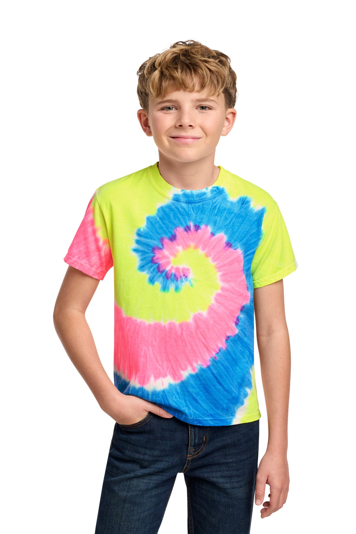 Custom Embroidered Port & Co T-Shirts  in Neon Rainbow