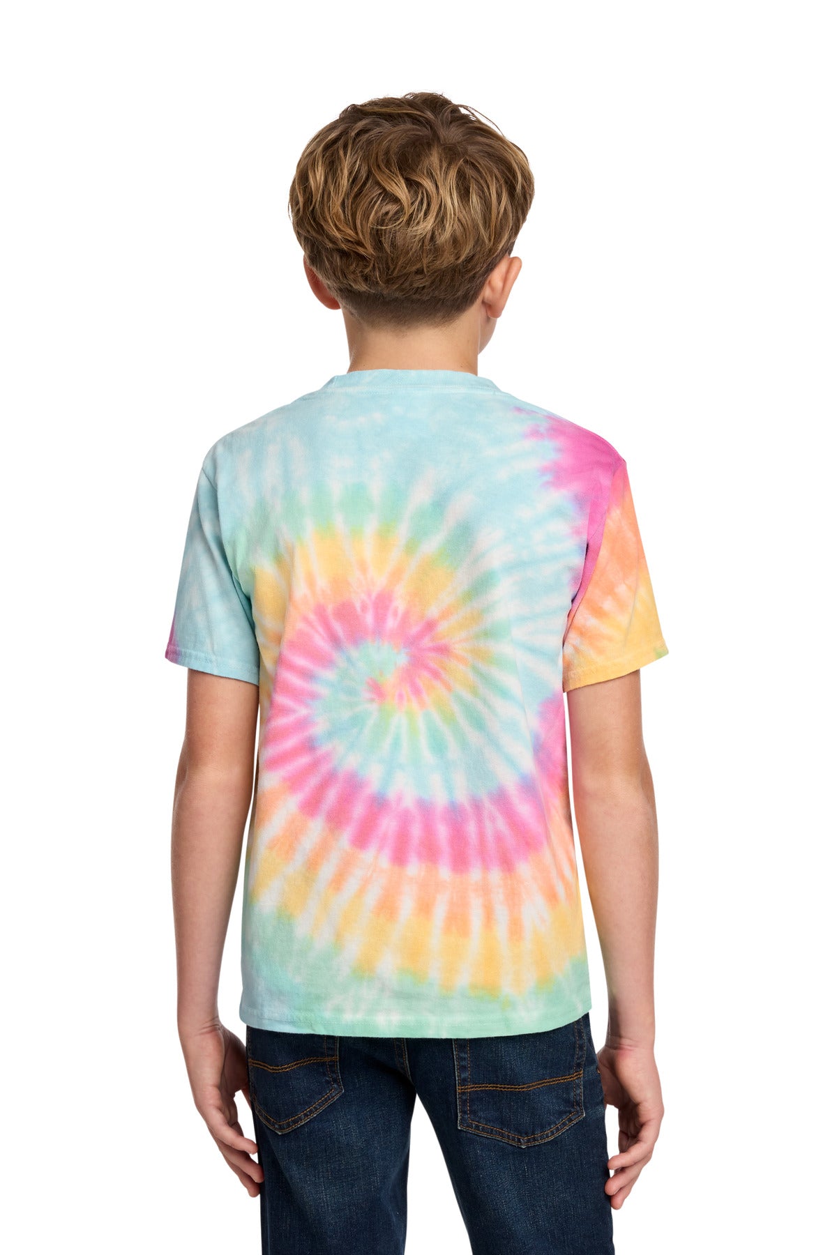 Custom Embroidered Port & Co T-Shirts  in Pastel Rainbow