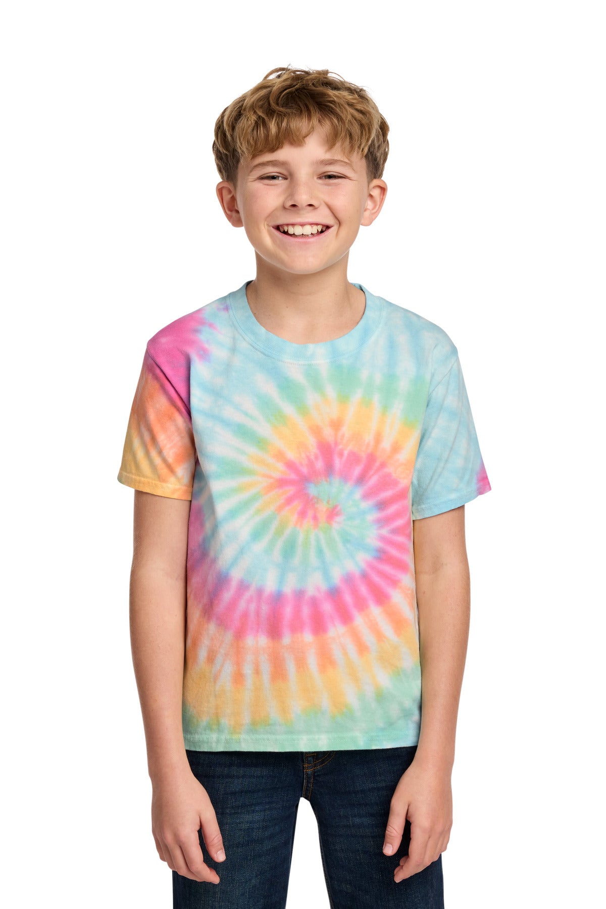 Custom Embroidered Port & Co T-Shirts  in Pastel Rainbow