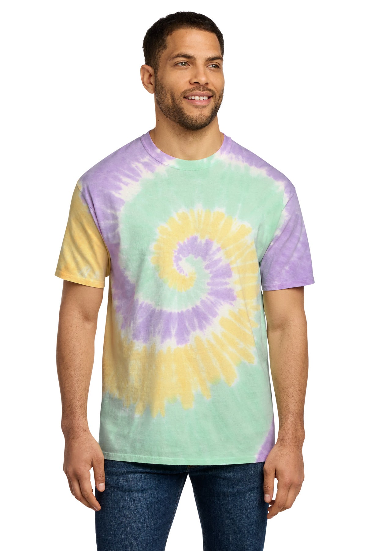 Custom Embroidered Port & Co T-Shirts  in Mint Rainbow
