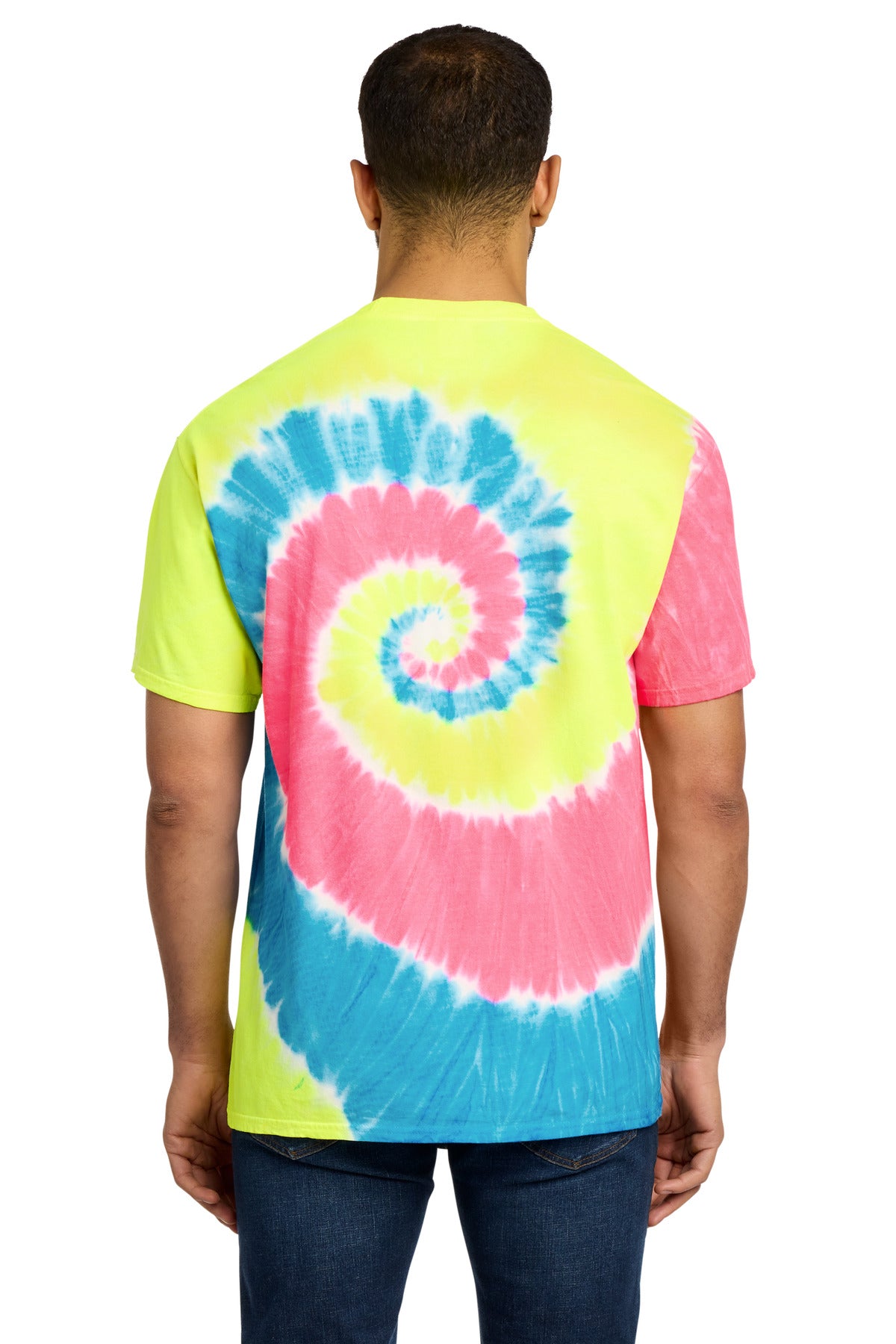 Custom Embroidered Port & Co T-Shirts  in Neon Rainbow