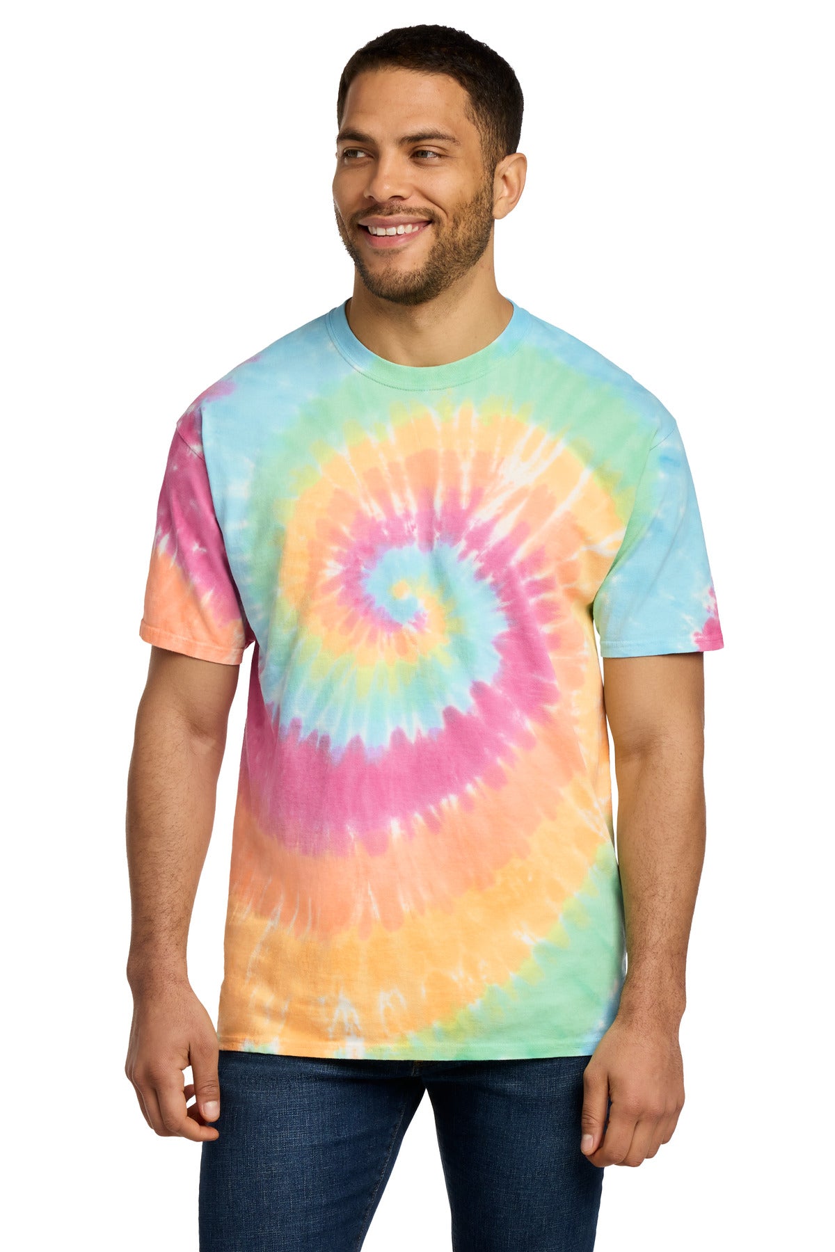 Custom Embroidered Port & Co T-Shirts  in Pastel Rainbow