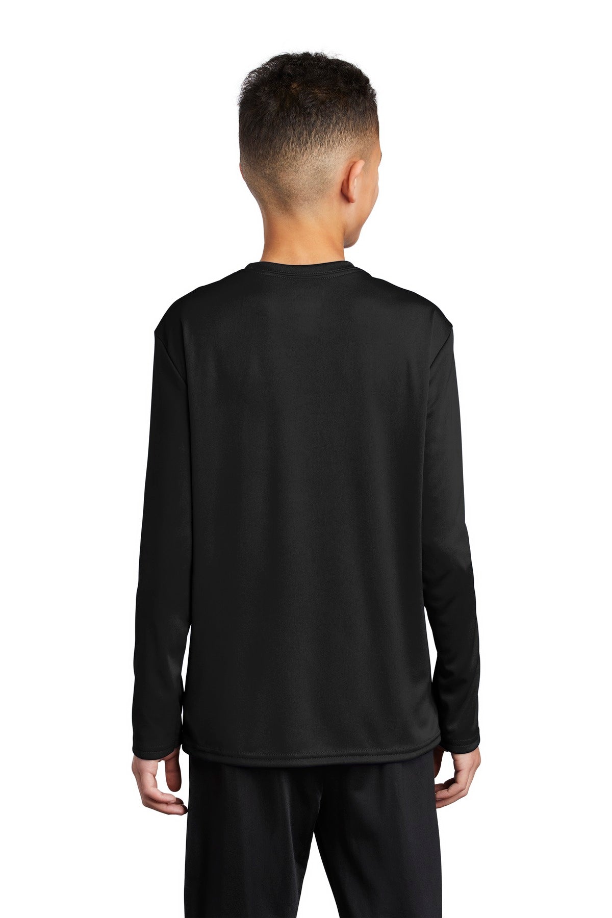 Custom Embroidered Port & Company  Youth Long Sleeve Performance Tee PC380YLS,Jet Black